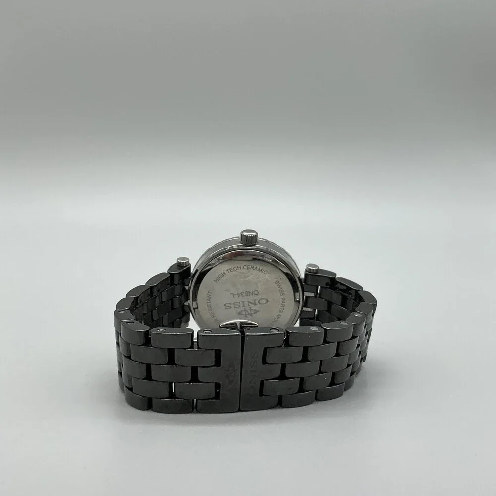 Oniss ON834-L Womens Watch 36mm Black Dial Ceramic Sapphire New Battery 7